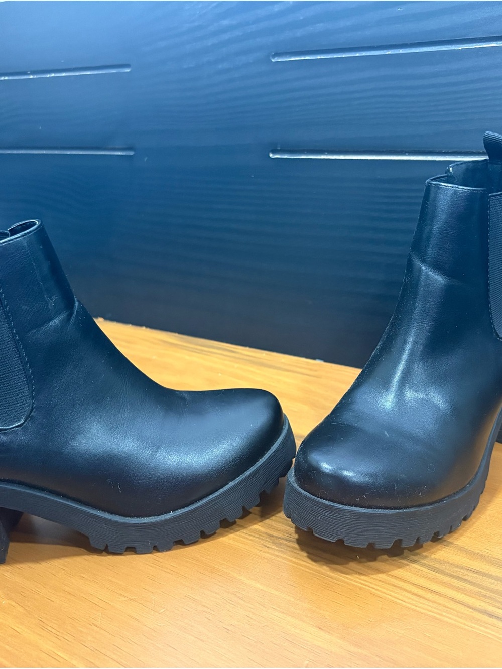 Soda Black Chunky Lug Chelsea Ankle Boots